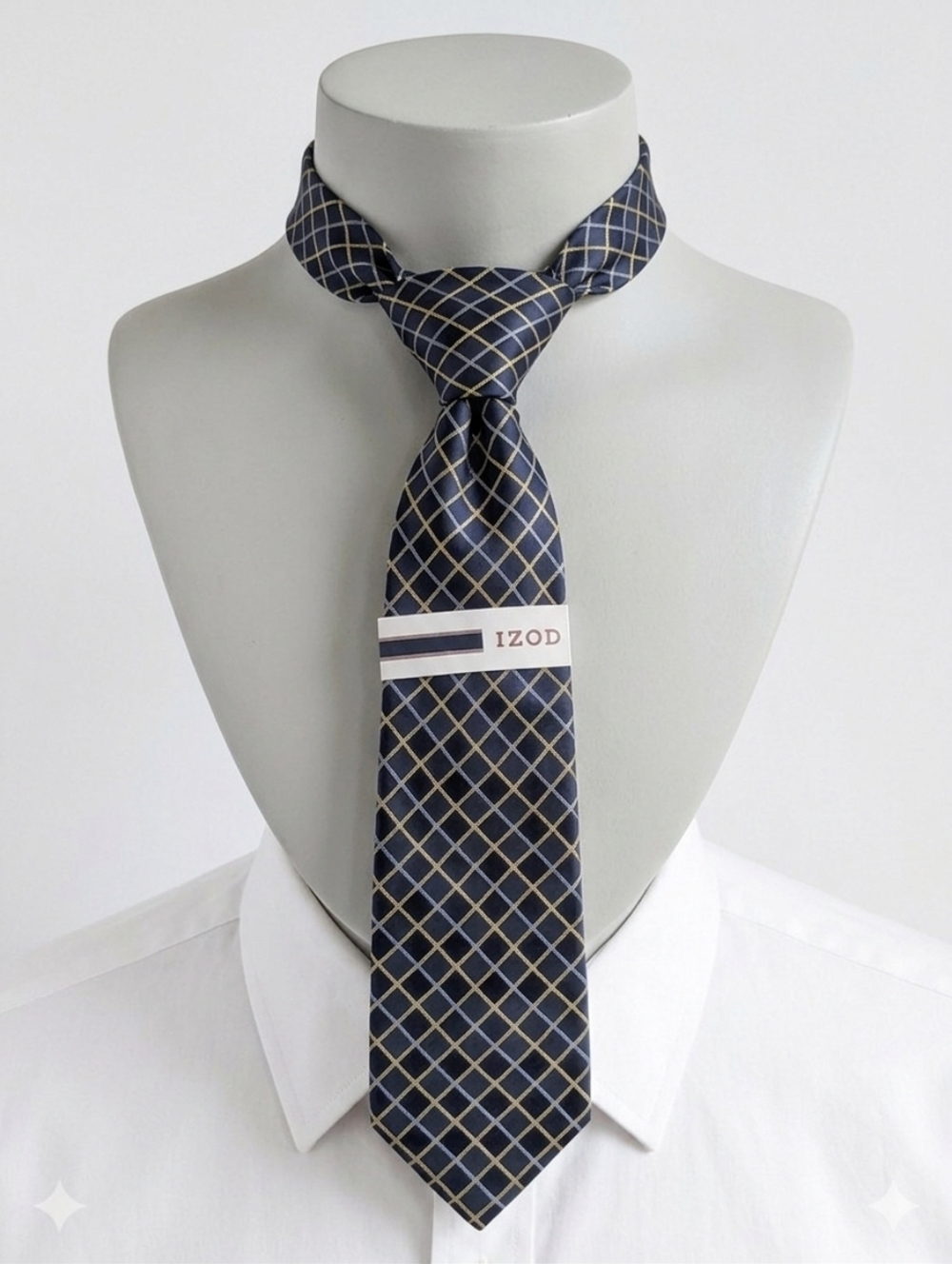 IZOD Men's Navy Blue & Gold Geometric Grid Silk Tie